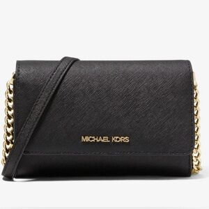MICHAEL KORS - Black Saffiano Leather Crossbody with Gold Chair Hardware